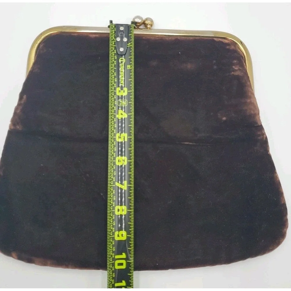 Vtg JR USA Velour Evening Hand Bag‎ Purse Clutch Large Folding Kiss Lock Brown